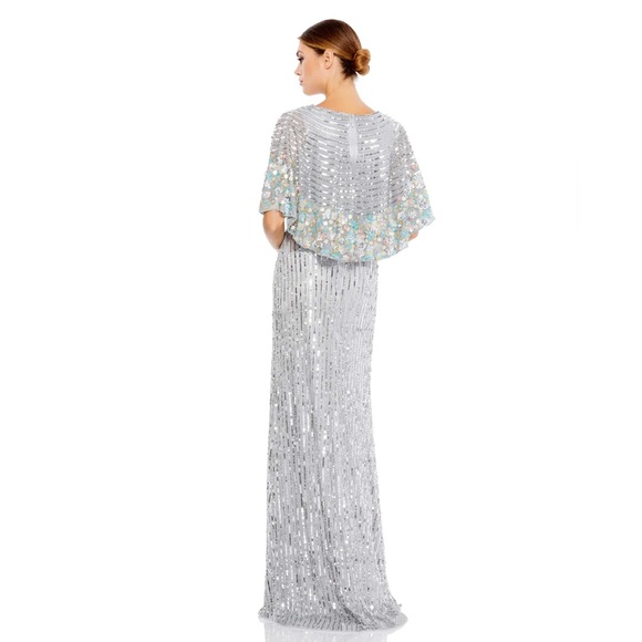 Mac Duggal | 5221 Sequined V Neck Floral Embellished Cape Sleeve Gown Size 4 NEW - Picture 4 of 13